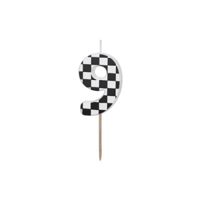 Abbildung von partydeco Geburtstagskerze, Geburtstagskerze Zahl 9 mit Karomuster 5,5cm Schwarz / Weiß
