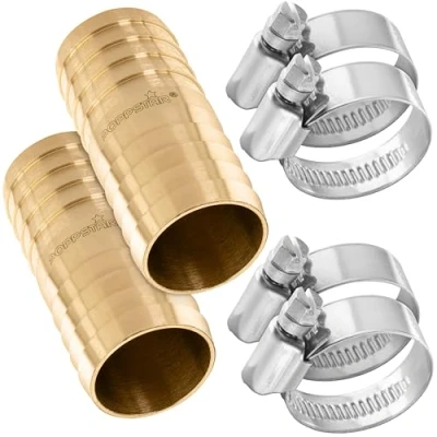 Abbildung von Poppstar 2er Set Messing Schlauchverbinder 1 Zoll mit 4 Stück Edelstahl Schlauchschellen für 1&quot; (25mm) Gartenschlauch