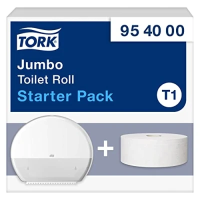 Abbildung von Tork Jumbo Toilettenpapierrolle Starter Pack 954000 T1 + Toilettenpapier Nachfüllung (360 m)