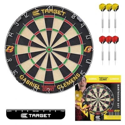 Abbildung von Target Darts Gabriel Clemens Dartboard Set Player Edition Dart Board with 2 Sets mit von Steeldarts, Wurflinie nach Wettkampfstandard Profi &amp; Dartscheiben