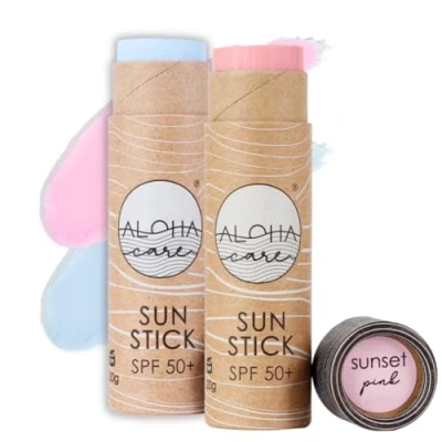 Abbildung von Aloha Sun Stick LSF 50+ Gesichtsmineral Sonnenschutz zum Surfen Eco Paper 20g (2 pack (Blau + Pink))