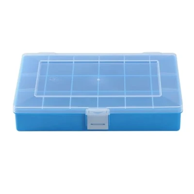 Abbildung von hünersdorff Sortimentskasten PP Compact mit 18 Fächern stabile Sortierbox für Schrauben und andere Kleinteile feste Facheinteilung 17 x 25 4,6 cm, blau, Matt