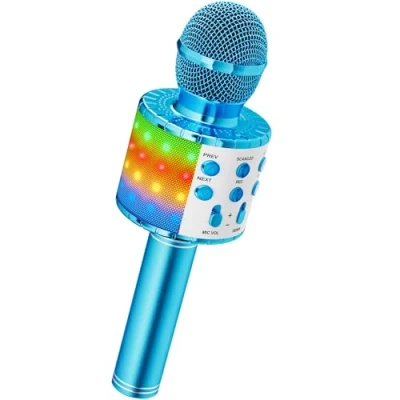 Abbildung von Magic Sing LED Karaoke Mikrofon Kinder, Drahtloses Bluetooth Spielzeug ab 3 12 Jahre Geschenk Mädchen KTV Lautsprecher mit Stimmenverzerrer, Heim Maschine für Android, iOS, PC(Blau)