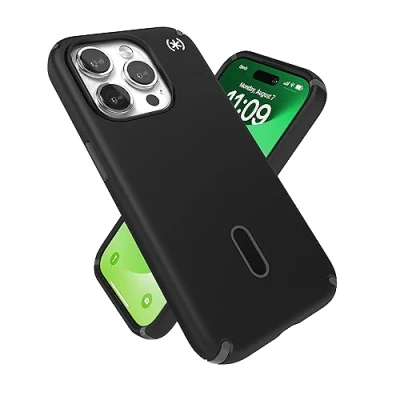 Abbildung von Speck iPhone 15 Pro Hülle ClickLock rutschfeste Interlock, gebaut für MagSafe, Fallschutz Kratzfest, weiche Haptik, 6,1 Zoll Handyhülle Presidio2 Schwarz/Schiefergrau/Weiß
