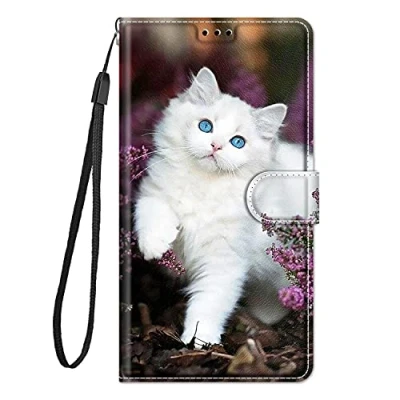 Abbildung von Everainy Kompatibel für Xiaomi Redmi 13C/13 C/Poco C65 Hülle Silikon Leder Flip Case Cover Tasche Kartenfach Kickstand Muster Motiv Klappbar Magnetisch Hüllen Stoßfest Handyhülle (Katze 1)