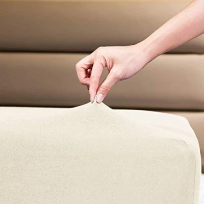 Abbildung von Spannbettlaken für Doppelbett, cremefarben, Jersey Baumwolle, Doppelbett Spannbetttuch, 4 Wege Stretch Bettlaken, schrumpft und lichtbeständig, 140 x 200 cm