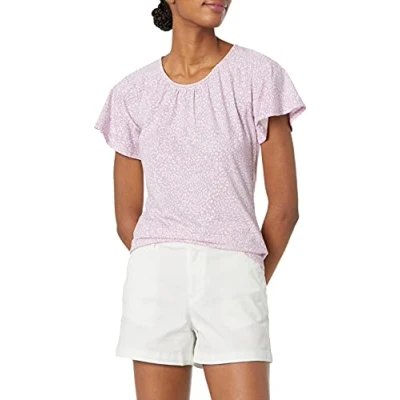 Abbildung von Amazon Essentials Damen T Shirt mit Cape Ärmeln und offenem Rundhalsausschnitt in klassischer Passform, Lila Tier, S