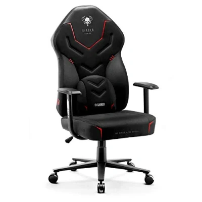 Abbildung von Diablo X Gamer 2.0 Gaming Stuhl Bürostuhl Stoffbezug Ergonomisches Design Lendenwirbelkissen Softpadauflage (Schwarz)