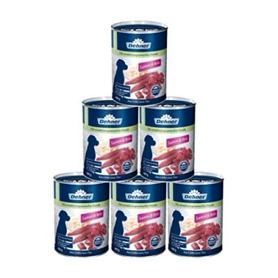 Abbildung von Dehner Premium Hundefutter Sensitive, Nassfutter zuckerfrei / getreidefrei, für ausgewachsene ernährugssensible Hunde, Lamm Reis, 6 x 400 g Dose (2.4 kg)