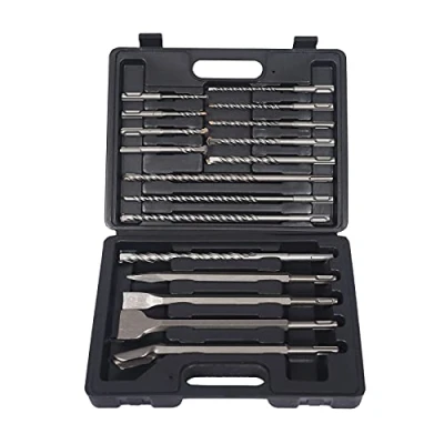 Abbildung von Wiltec SDS Hammer Bohrersatz 17 teilig für elektrischen Bohrhammer, Set mit Bohrern und Meißeln im Koffer, Hammerbohrer Steinbohrer Betonbohrer aus Stahl