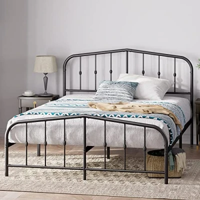 Abbildung von Zinus Heidi Bett 140x200 cm Höhe 31cm mit Stauraum unter dem Metall Plattform Bettgestell Kopfteil und Fußteil Schwarz