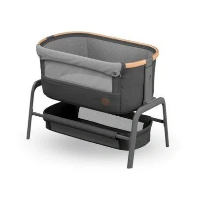 Abbildung von Maxi Cosi Iora Beistellbett Baby, Faltbares Co Sleeper, 06 Monate, max. 9 kg, 4 Neigungs und 5 Höhenstufen, Leichtes Schieben, Bequeme Matratze, Großer Korb, Leicht zu Tragen, Essential Graphite