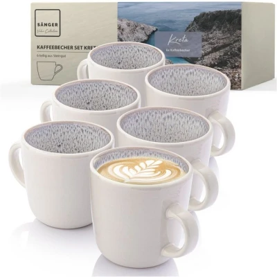 Abbildung von SÄNGER Becher Kreta, Steingut, 6 tlg. Kaffeebecher, 350 ml, Handmade, Creme Blau, VALUE COLLECTION