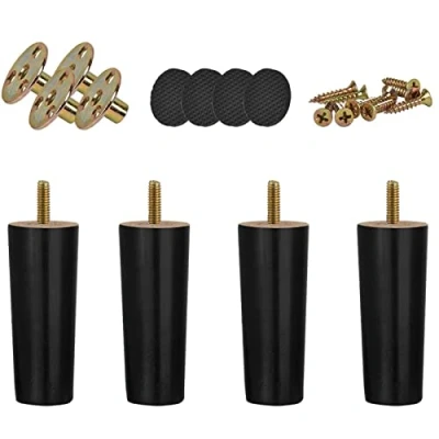 Abbildung von XineYuor Holz Tischbeine,4PCS Schwarz Möbelfüße Tischbeine Möbelbeine Ersatz Sofafüße Holzbeine Für Möbel Schrank Beine Schrankfüße mit Montageplatten und Schrauben Sofa,TV (8cm/3.15&#039;&#039;, Noir)