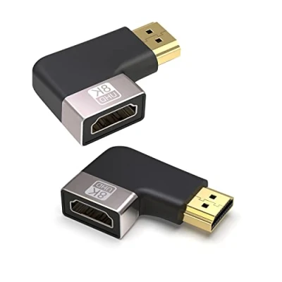 Abbildung von VMOJO HDMI 8K Extender Adapter, 2.1 Version, 48 Gbit/s 90 Grad rechtwinkliger Stecker auf Buchse, unterstützt bei 60Hz/4K 120Hz, für HDTV Projektor, Laptop, PC, 2 Stück