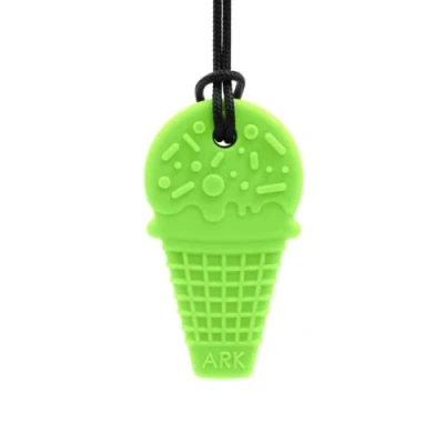 Abbildung von ARK® Kauhalskette in verschiedenen Stärken und Formen mit einstellbarer Abreißleine ATC Pflegeanleitung Sensory Halskette, Beißblock, Kauen, Zahnen, Autismus (Eiswaffel, fest grün)