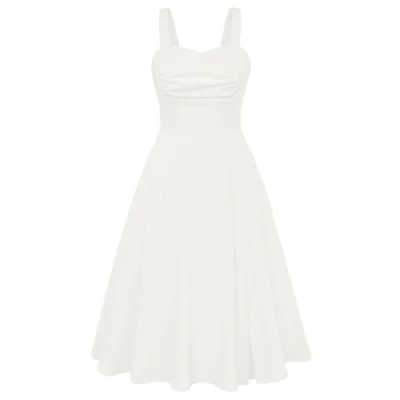 Abbildung von Damen Blumenkleid Midi A Linie Sommerkleid Rockabilly Spaghetti Cocktailkleid Strand Milchig Weiß XXL