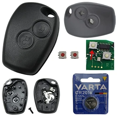 Abbildung von Auto Schlüssel Funk Fernbedienung 1x Gehäuse 2 Tasten + 2X Mikrotaster CR2016 Batterie kompatibel für Renault/Dacia/Opel