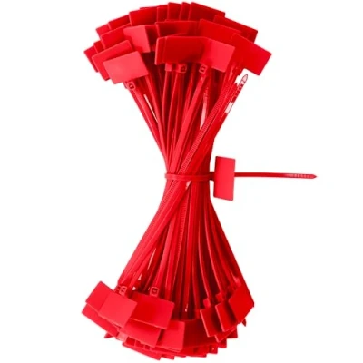 Abbildung von QIMEI SHOP Kabelbinder Tags Rot 150mm x 3mm Kabelbeschriftung Set Zugfestigkeit 10 kg Verstellbare UV Beständig für Kabelmanagement Gartenarbeit 100 Stück