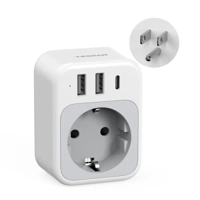 Abbildung von TESSAN USA Adapter Steckdose, 4 in 1 Reiseadapter Thailand mit USB C und 2 A, Steckdosenadapter Reisestecker Stromadapter für Amerika Kanada Mexiko, Typ B