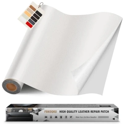 Abbildung von Leder kunstleder selbstklebend, 40 x 200cm Reparatur set, Kit für Möbel, Sofa, Autositze, Taschen, und Renovierung(Weiß)