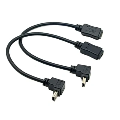 Abbildung von Cablecc Mini USB Verlängerungskabel, 90 Grad nach oben und unten, abgewinkelt, 5 polig, Stecker auf Buchse, 0,2 m, 2 Stück
