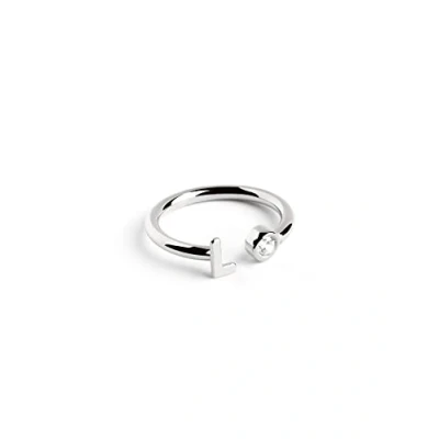 Abbildung von SINGULARU Personalisierter Ring Letter Diamond Silber Verstellbarer 925 Sterlingsilber mit Rhodiumbeschichtung Einheitsgröße Damenschmuck Buchstabe L