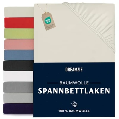 Abbildung von Dreamzie Spannbettlaken 100x200cm Baumwolle Oeko Tex Zertifiziert Beige 100% Jersey Spannbetttuch 100x200