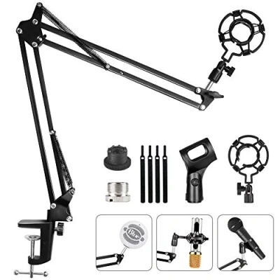 Abbildung von HAUEA einstellbare Mikrofonständer profesionelle Mikrofonhalter Mikrofonarm mit Spinne und Adapter für Studio Programm Aufnahme Rundfunk Fernsehsender, Kompatibel blue Yeti Mikrofon