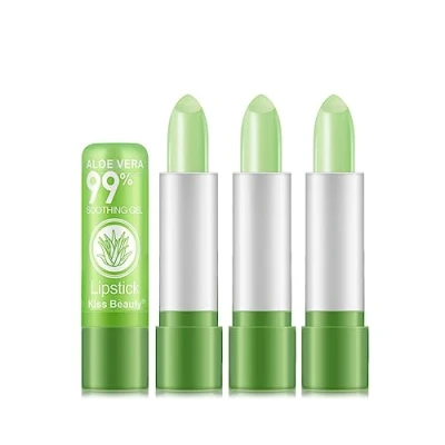 Abbildung von Pakivs 3 Pcs Aloe Vera Farbe wechselnden Lippenstift,lang anhaltende nahrhafte feuchtigkeitsspendende Lippenbalsam Magische Temperatur ändern Lippenstift für Frauen