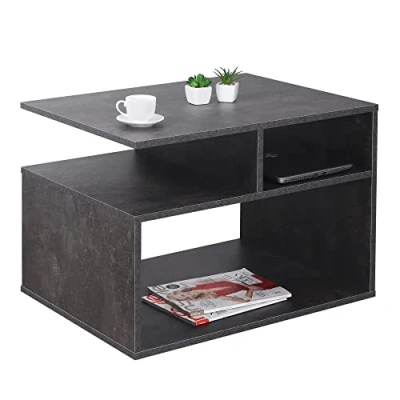 Abbildung von RICOO Couchtisch mit Stauraum 69 x 50 cm, Holz, Wohnzimmertisch für Couch Betonoptik Grau WM095 BG, Tisch Wohnzimmer Tisch, Sofatisch, Coffee Table, klein,