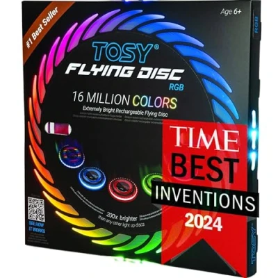 Abbildung von TOSY Flying Disc 16 Millionen RGB Farben oder 36 LEDs, Hell, Smart Modi, automatisches Aufleuchten, wiederaufladbar, Geburtstags, Ostern, Männer/Jungen/Kinder, 175g Frisbee