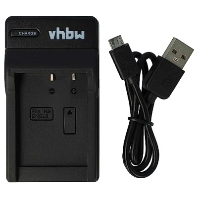Abbildung von vhbw USB Akkuladegerät kompatibel mit Nikon CoolPix P1, P2, S1, S2, S3, S5, S6, S7, S7c, S9 Digitalkamera, Camcorder, Action Cam Akku Ladeschale