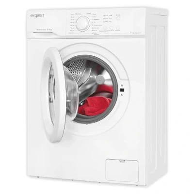 Abbildung von Exquisit Waschmaschine 6kg, Energieeffizienzklasse A, max. 1000 U/min, ECO 40 60, Kurzprogramm, Kindersicherung, Höhenverstellbare Füße, 16 Waschprogramme, WA56110 020E weiss