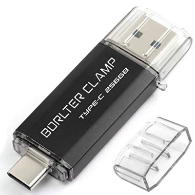 Abbildung von BORLTER CLAMP Type C USB Stick 256GB OTG 2 in 1 Speicherstick Dual Port 3.0 Flash Laufwerk mit Anschluss für Smartphone, Tablets &amp; Computer (Schwarz)