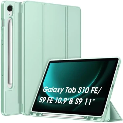 Abbildung von Fintie Hülle für Samsung Galaxy Tab S9 FE 10.9 Zoll/S9 11 Zoll 2023 Tablet Ultradünne Soft TPU Rückseite Abdeckung Schutzhülle mit Stifthalter und Auto Schlaf/Wach Funktion, Mint