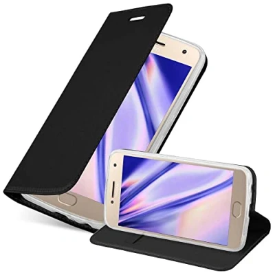 Abbildung von Cadorabo Hülle kompatibel mit Motorola MOTO G5 PLUS aus Premium Kunst Leder Flip Klappbare Stoßfeste Magnetische [Standfunktion] [Kartenfächern] Cover für Tasche in Schwarz