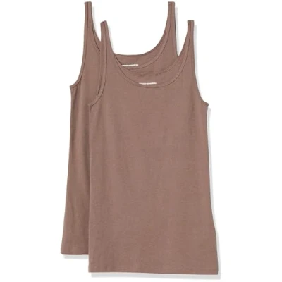 Abbildung von Amazon Essentials Damen Schmal geschnittenes Tanktop mit dünnem Trägern, 2er Pack, Dunkelbeige, XS