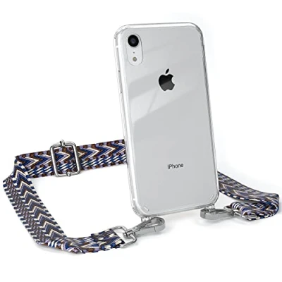 Abbildung von EAZY CASE Handykette Flexibler Trageriemen kompatibel mit iPhone XR, Schultergurt zum Umhängen, Riemen, Band austauschen, Wechselgurt, Blau/Weiß Metall Silber