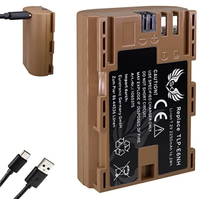 Abbildung von SK Akku Ersatz für Canon LP E6NH // 2250mAh E6N E6 mit USB Typ C Ladebuchse/NTC Sensor &amp; V1 Gehäuse EOS R R5 R6 R7 5D 7D 90D