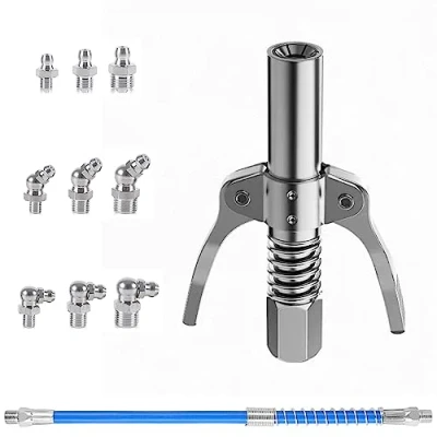 Abbildung von CELFER Fettpresse Mundstück, mit 30cm Schlauch und 9 M6 M8 M10 Schmiernippel, G Coupler für Fettpresse, Kupplung Schmiernippel alle Arten von Fettpressen
