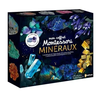 Abbildung von Mon coffret Montessori des minéraux: Avec 1 améthyste, lapis lazuli, livret, carnet, 63 cartes