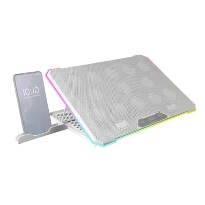 Abbildung von MARSGAMING MNBC13, Laptop Ständer und Kühlfuß für Notebooks bis zu 17&quot;, ARGB Beleuchtung 10 Modi, 13x Lüfter mit Weißer LED, 8 Positionen Einstellbar, LCD Display, Smartphone Ständer, Weiß
