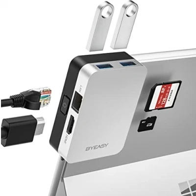 Abbildung von Surface Pro 8 Dock BYEASY 6 in 1 Microsoft Docking Station mit 4K / 30Hz HDMI, SD/TF Slot, 2 USB 3.0 Ports Biegewinkel Design Nur für angepasst