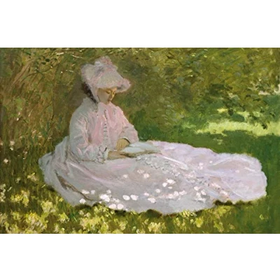 Abbildung von 1art1 Claude Monet Poster Frühling, Lesende Frau, 1872 Bilder Leinwand Bild Auf Keilrahmen XXL Wandbild Kunstdruck Als Leinwandbild 120x80 cm