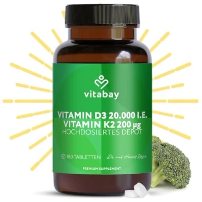 Abbildung von Vitamin D3 K2 20000 IE Tabletten vegan 180 St