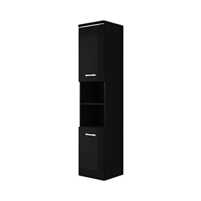 Abbildung von Badezimmer Schrank Paso 160cm Hochglanz Schwarz Fronten Regal Hochschrank Möbel Badschrank