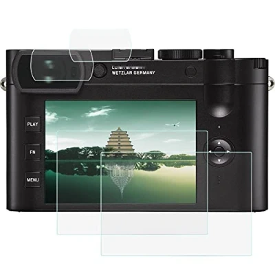 Abbildung von Q2 LCD Touchscreen Schutzfolie aus gehärtetem Glas + PET Sucher Displayschutzfolie für Leica Kamera, Fire Rock Ultra Clear 9H gehärtetes 2 Packungen