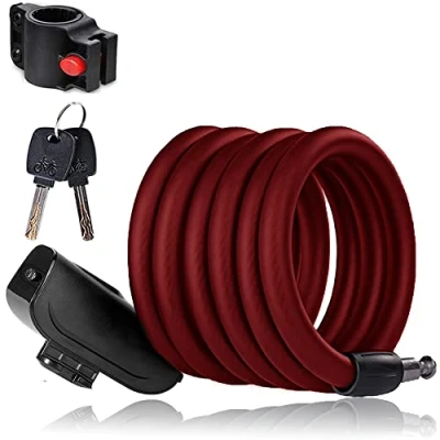 Abbildung von SenluKit Fahrradschloss Sicherheitsstufe Sehr Hoch,Spiralkabelschloss Fahrrad, Scooter Schloss Kabelschloss,Fahrradschloss Mit Schlüssel,Anti Diebstahl 180cm Rot