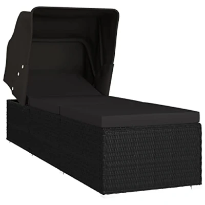 Abbildung von vidaXL Gartenliege Sonnenliege mit Sonnenschutz und Auflage Poly Rattan Schwarz, 1 St.